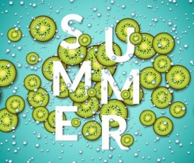Summer fizzy water background with kiwi slices vector 04