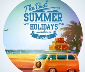 Summer holiday bus tour vintage vector