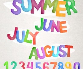 Summer watercolor alphabet with numbers vector