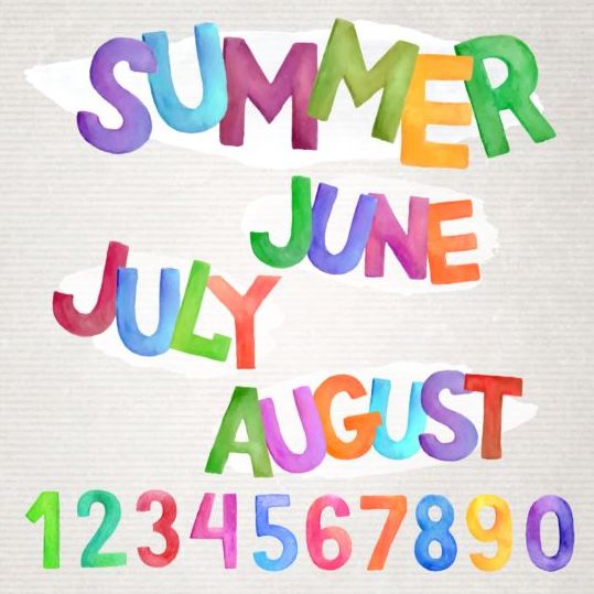 Summer watercolor alphabet with numbers vector