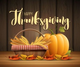 Thanksgiving day poster with wooden background vector