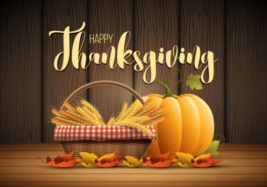 Thanksgiving day poster with wooden background vector