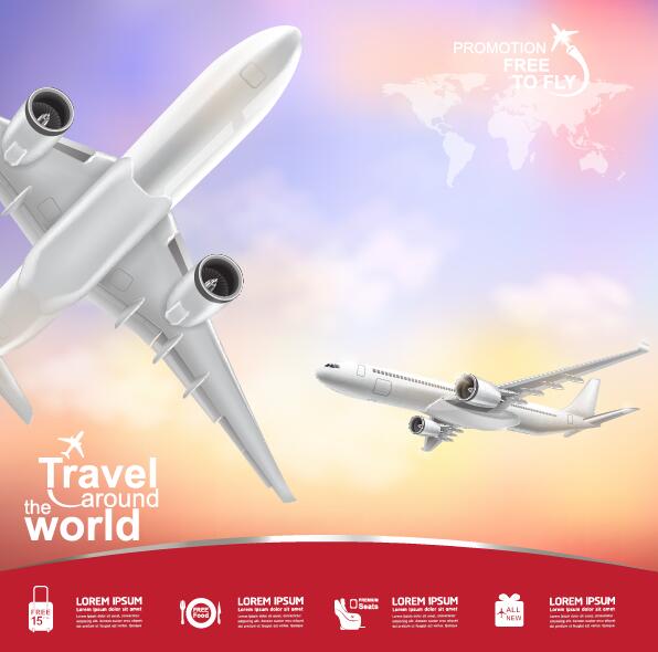 Travel around world with poster design vector 01