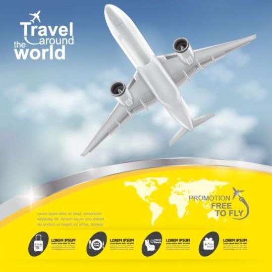 Travel around world with poster design vector 02