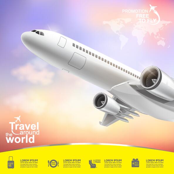 Travel around world with poster design vector 03