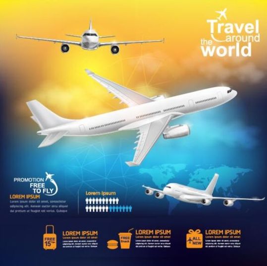 Travel around world with poster design vector 05
