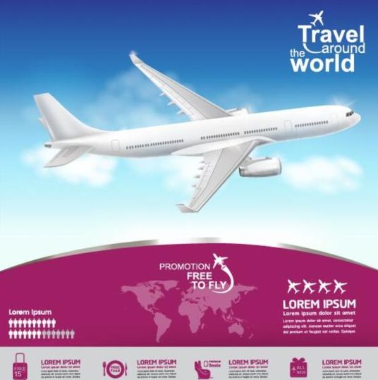 Travel around world with poster design vector 06