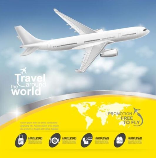 Travel around world with poster design vector 07