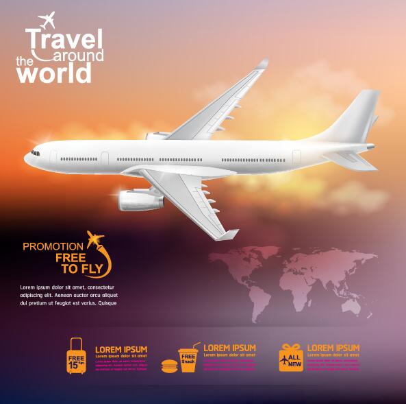 Travel around world with poster design vector 08