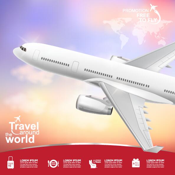 Travel around world with poster design vector 09