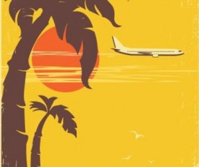 Tropical island air travel vintage poster vector 01