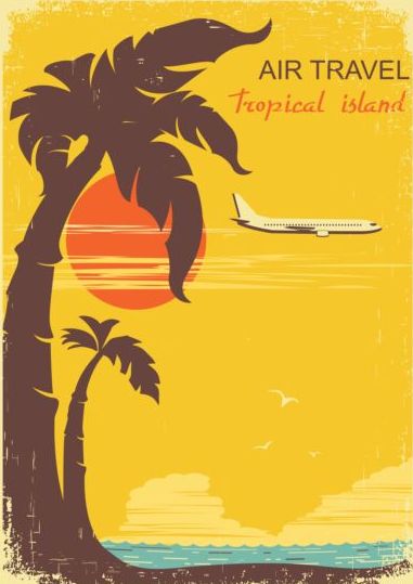 Tropical island air travel vintage poster vector 01
