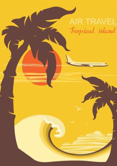 Tropical island air travel vintage poster vector 02