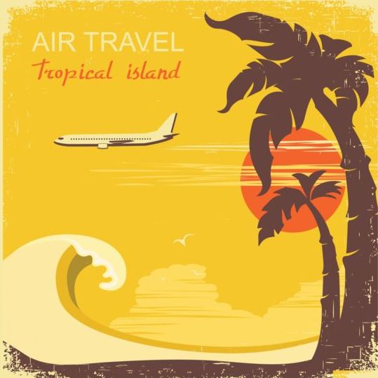 Tropical island air travel vintage poster vector 03
