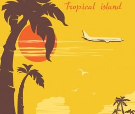 Tropical island air travel vintage poster vector 04