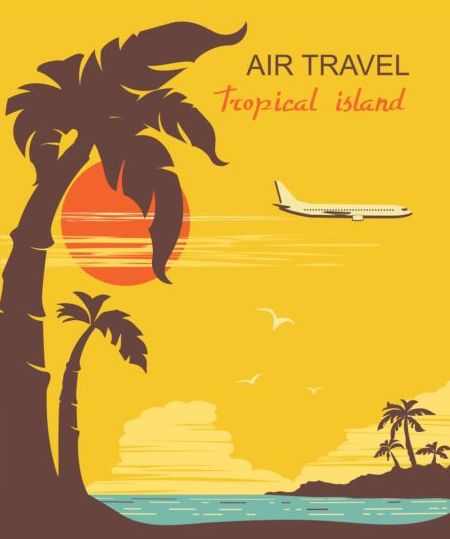 Tropical island air travel vintage poster vector 04