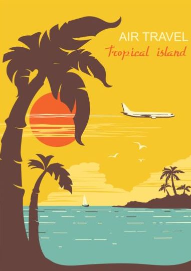 Tropical island air travel vintage poster vector 05