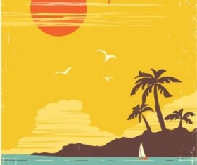 Tropical island air travel vintage poster vector 06