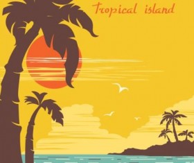 Tropical island air travel vintage poster vector 07
