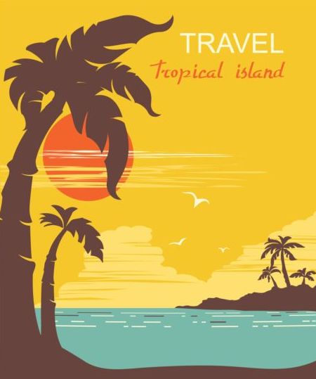 Tropical island air travel vintage poster vector 07