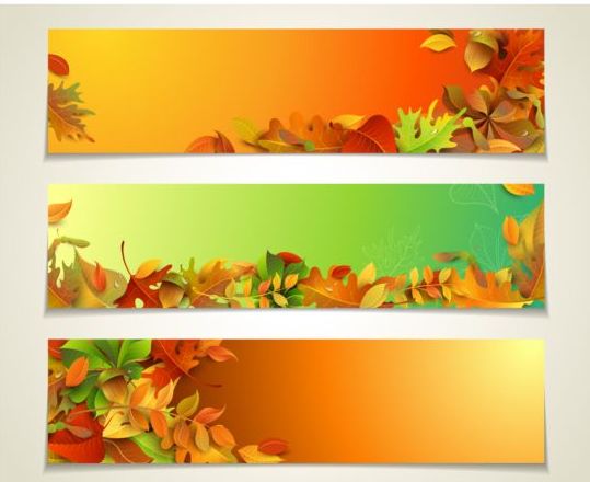 Vector banners with autumn leaves vector set 02