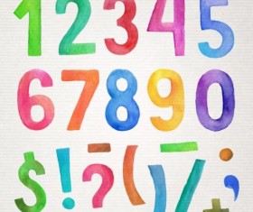 Watercolor colorful numbers vector 01