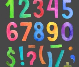 Watercolor colorful numbers vector 02