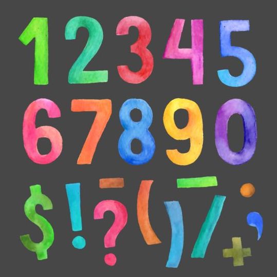 Watercolor colorful numbers vector 02