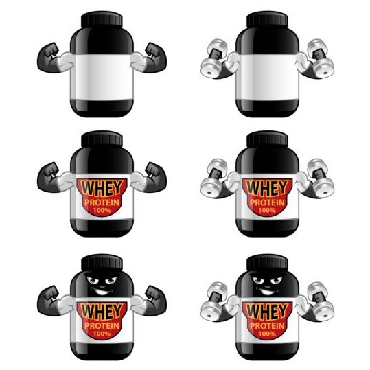 Whey proteins bottle vector template 02