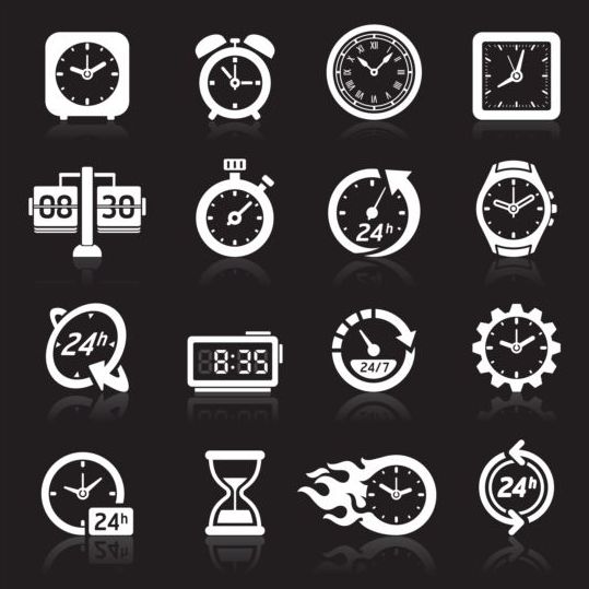 White clock icons vector