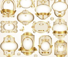 White with gold framed labels set vector 01