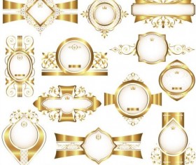 White with gold framed labels set vector 02