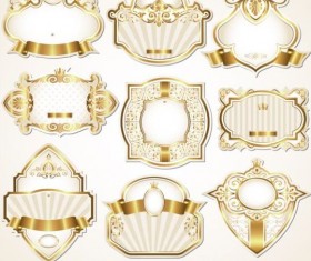 White with gold framed labels set vector 03