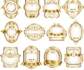 White with gold framed labels set vector 04