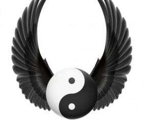 Wings with Yin Yang ball vector 02