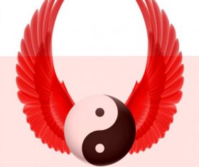 Wings with Yin Yang ball vector 03