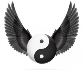Wings with Yin Yang ball vector 05