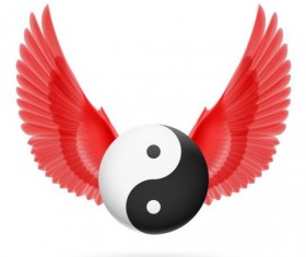 Wings with Yin Yang ball vector 06