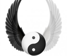 Wings with Yin Yang ball vector 07