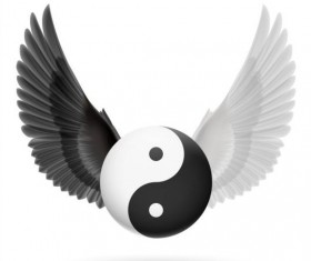 Wings with Yin Yang ball vector 08