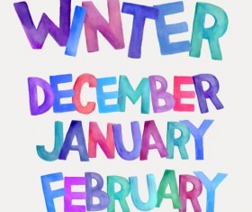 Winter watercolor alphabet with numbers vector