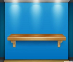 Wooden shelves with blue background vector 01
