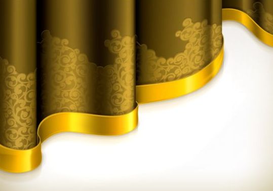 Yellow curtain with golden decorative tape vector