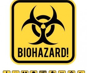 Yellow danger wiht hazards icons set 01