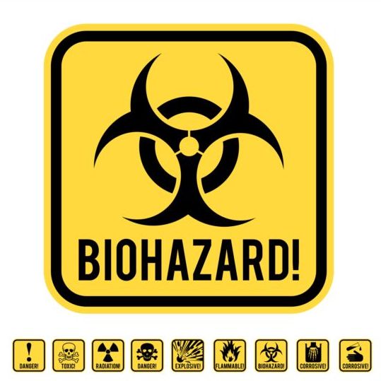 Yellow danger wiht hazards icons set 01
