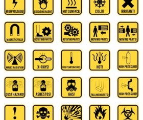 Yellow danger wiht hazards icons set 02