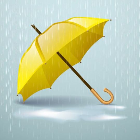 Yellow umbrella and rain vector
