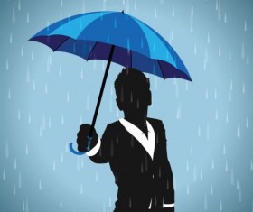 blue umbrella with people silhouetter vector