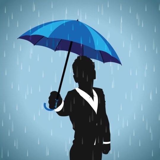 blue umbrella with people silhouetter vector