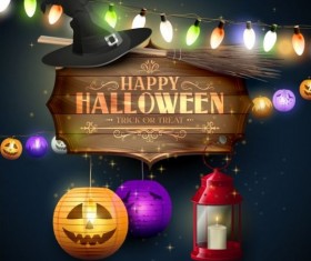 halloween labels with lantern night garland vector